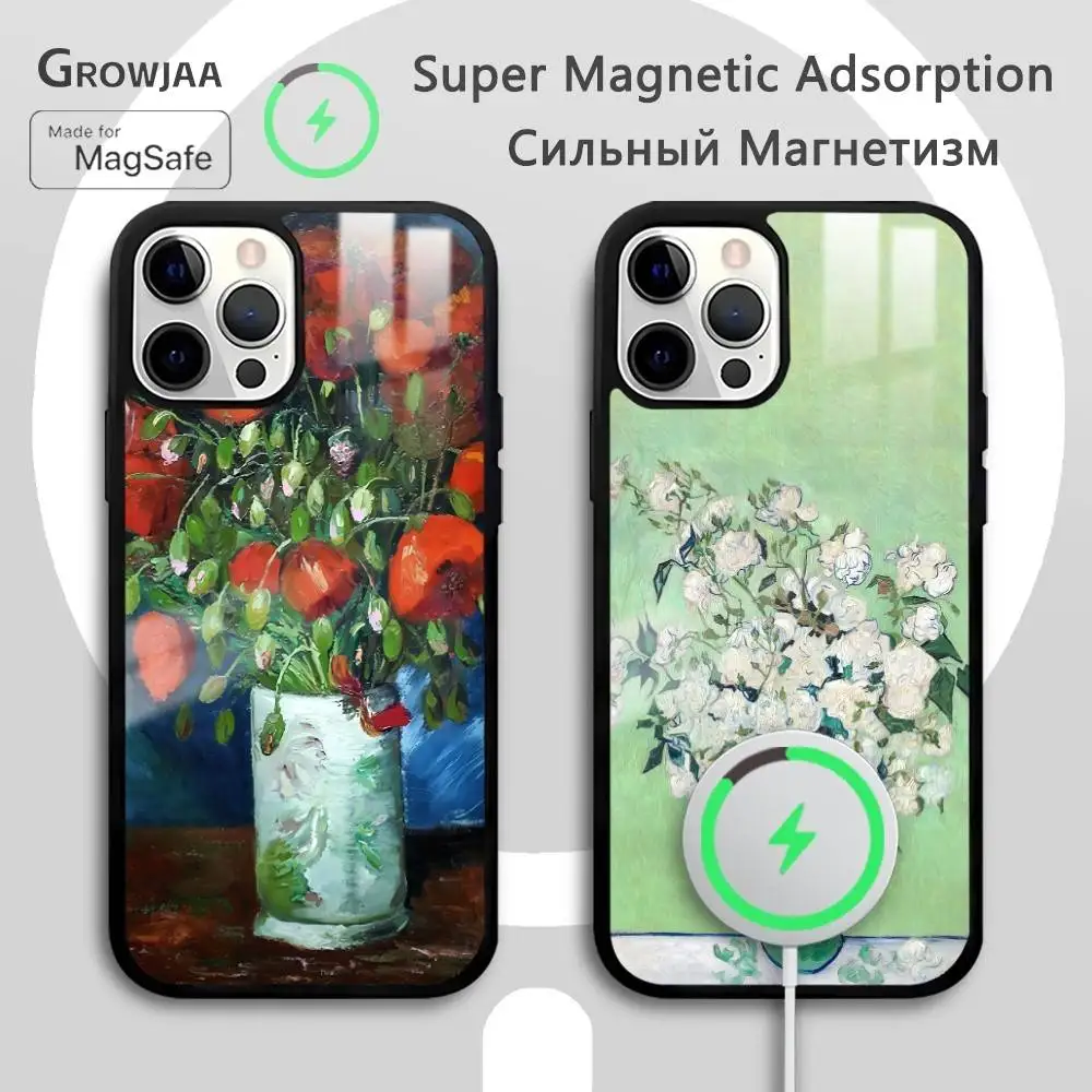 

Flower Vincent Van Gogh Art Phone Case For IPhone 16 15 14 13 12 11 Pro Max Plus Mini Magsafe Mirror Wireless Magnetic Funda