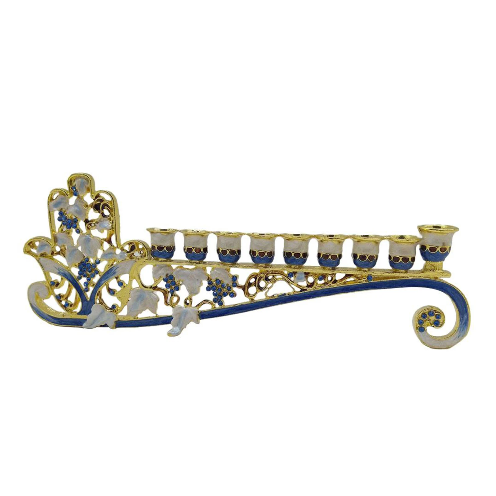 Gold Blue 9 Branch Candle Holder for Hanukkah Menorah Candelabrum Candle Stand Christmas Party Wedding Home Decor Candlesticks