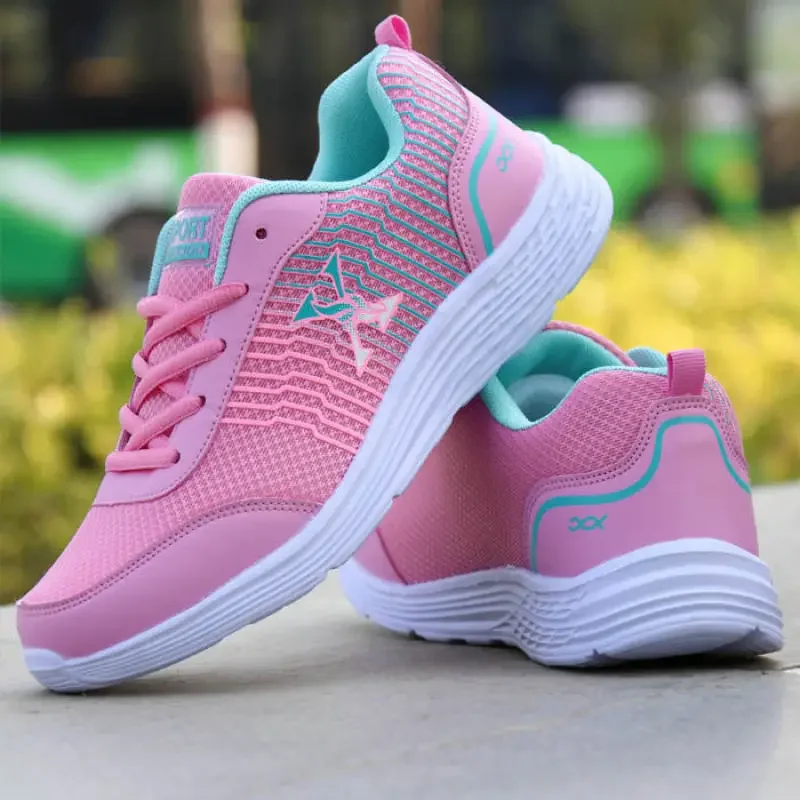 Sports Shoes for Fitness for Women Lightweight Breathable Running Shoes Non Slip Knitted Pink Sneakers Soft SoleCasual Flats Gra