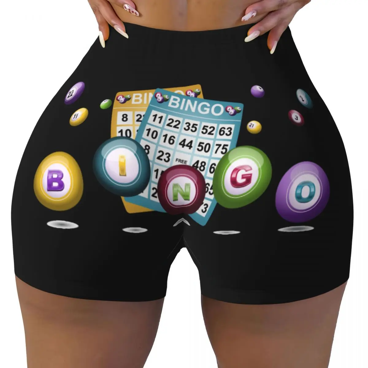 Custom Hot Game Bingo Biker Running Gym Shorts Women's Athletic Workout Yoga Shorts