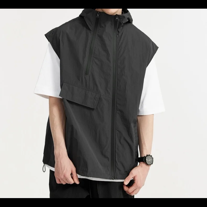 Street Outdoor Functional Wind Zipper Vest Jacket Men's 2026 Spring and Summer Wrinkle Tooling Vest