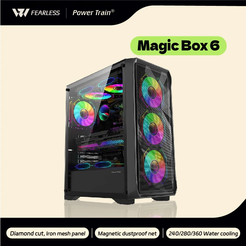 

Power train magic box 6 ATX motherboard PC gaming iron mesh panel glass side transparent U3 port 240 water-cooled computer case
