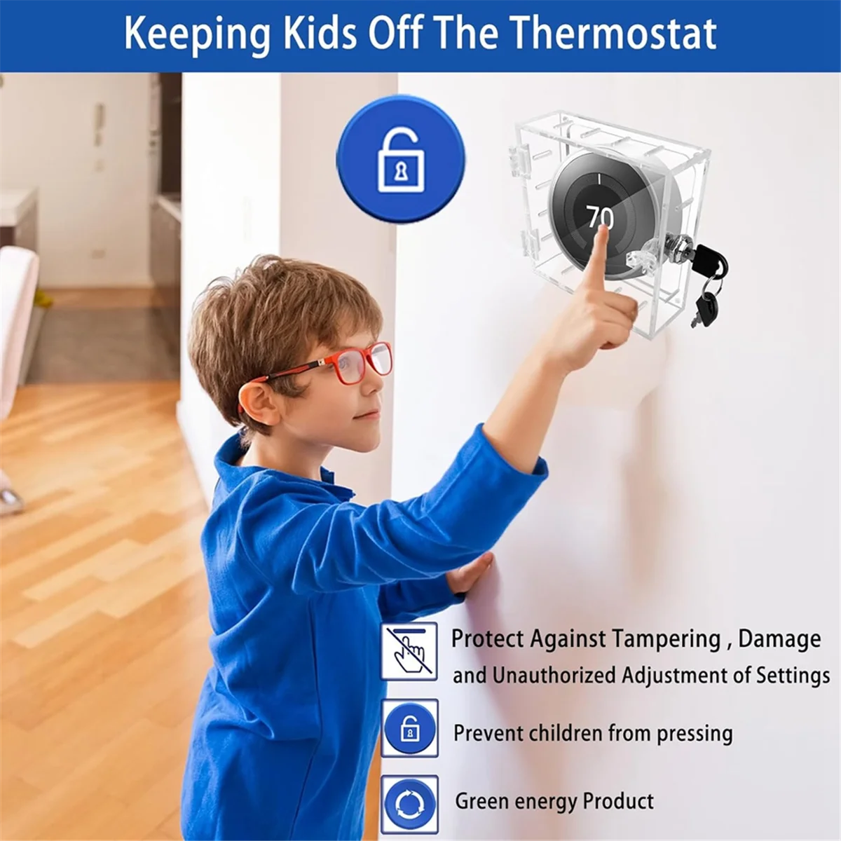 Termostato Lock Box com Chave, Tampa Universal, Guarda Pequena Clara