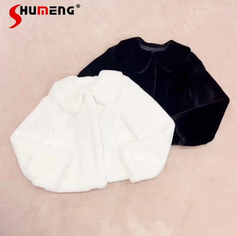 اليابانية الحلو سيدة الصوفية فو الفراء أعلى طويلة الأكمام دمية طوق شعر سترة قصيرة 2025 الخريف الشتاء بلون معطف فروي