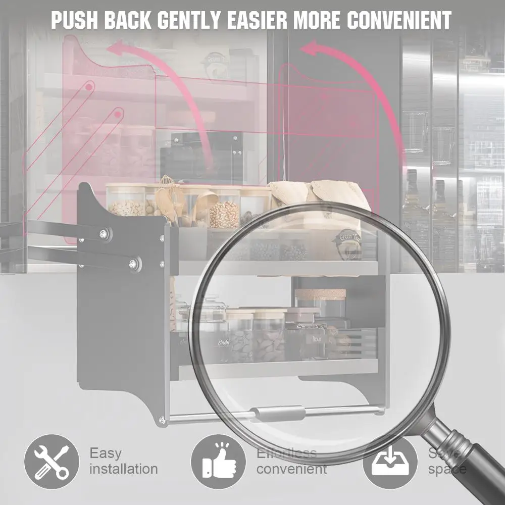 

Double Layer Pull-Down Elevator Pull Down Cabinet Organizer Shelf Organizer for Kitchen Upper Cabinet