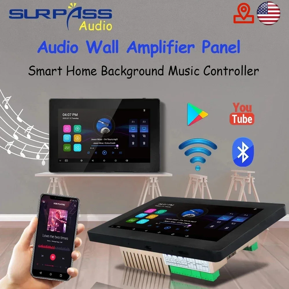 Android 5.1 System 7 Inch WiFi BT Wall Amplifier Two Zone APP Control Remote Control with Champagne Gold Back Cover Music Panel