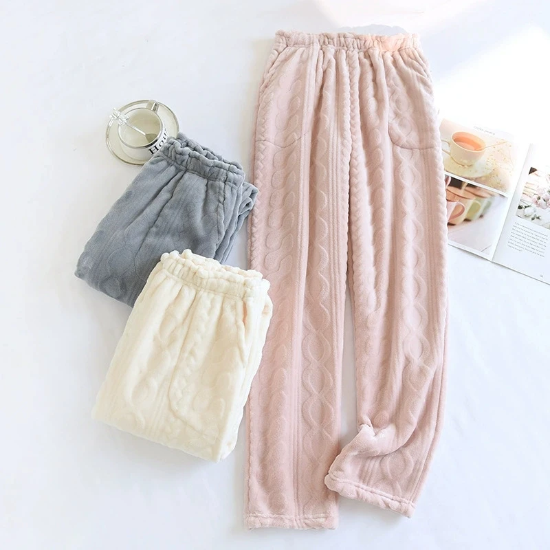 

Solid color thickening Pyjama trousers Soft comfortable Keep warm Loose Suitable for autumn and winter