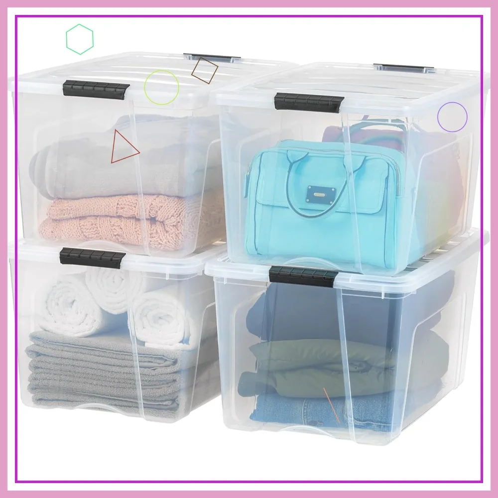 

Набор из 4 прозрачных пластиковых контейнеров для хранения объемом 72 QT с крышками и защелками, без BPA, прочные, штабелируемые органайзеры