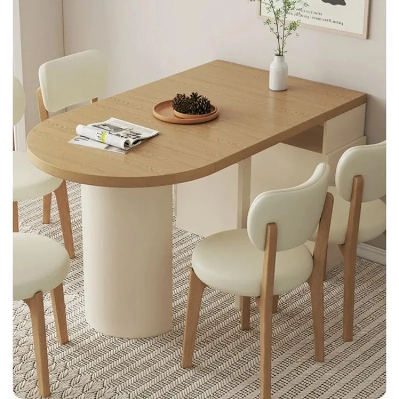 طاولة طعام منزلية قابلة للطي شقة صغيرة تعمل بالرياح الكريمية شبه دائرية