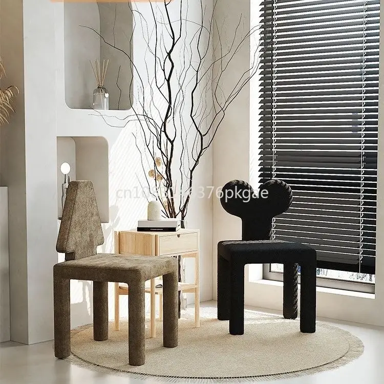 Nordic Creative Black Teddy Velvet Dining Chair Home Modern Simple Back Makeup Chair Living Room Furniture