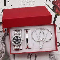 Conjunto de joyería de reloj de moda para mujer, reloj de marca de lujo con diamantes de imitación, relojes elegantes para mujer, reloj femenino con caja