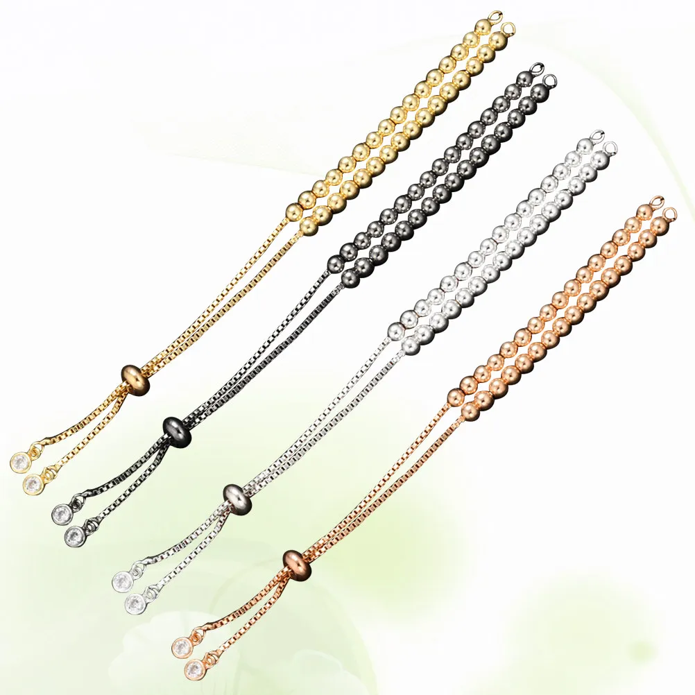 4Pcs Hand Chain Adjustable Brass Bracelets Semi-Finished DIY Jewelry Accessories Beads Slider Stoppers for Women Girls