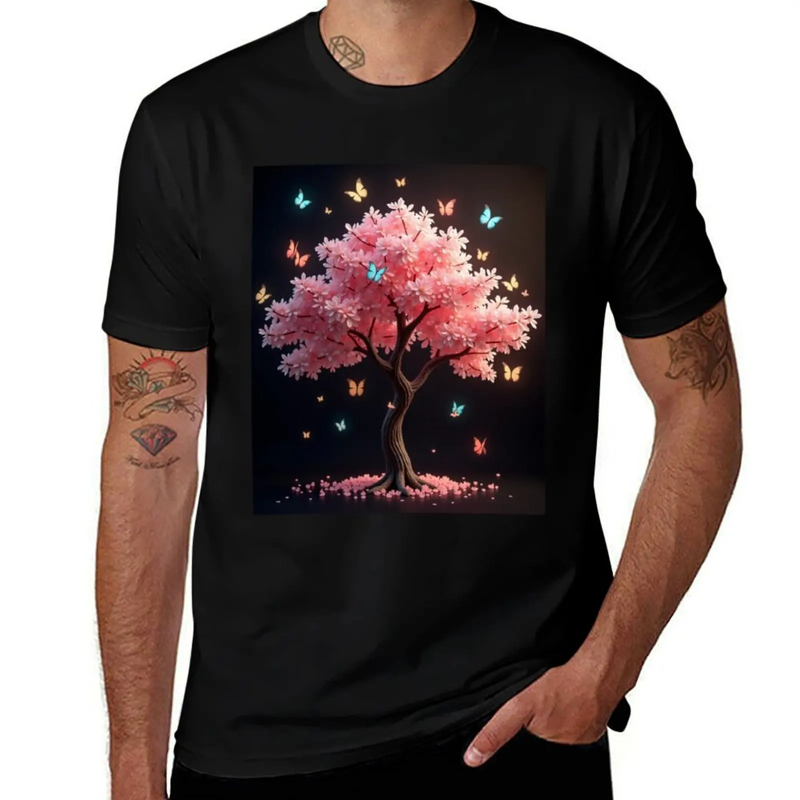 

cherry tree with butterflies T-Shirt oversized graphic tee cheap stuff affliction shirts shirts men