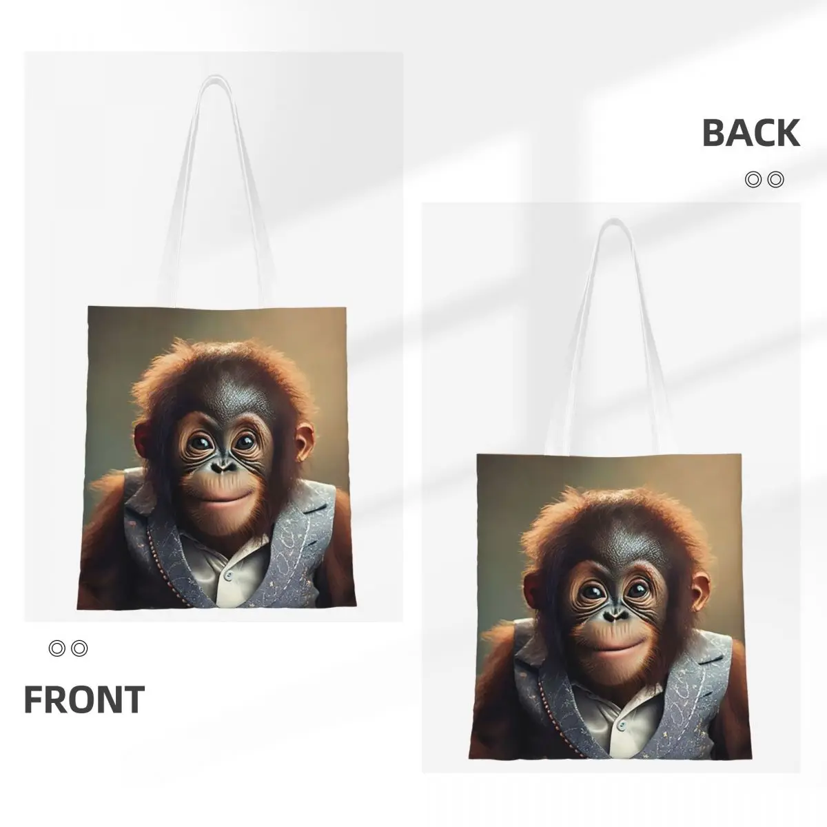 Orangutan Dressed Cute Animals Shopping Bags Girls Canvas The Tote Bag Folding Women Shoulder Tote Travel Handbag