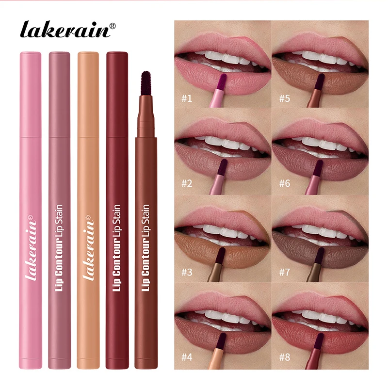 Matita per labbra 2 in 1 Impermeabile resistente alle sbavature Colore a lunga durata Matite per labbra per trucco a 8 colori Vendita calda di marca Nuovo trucco per labbra idratante