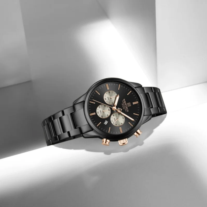 NAVIFORCE 8076 ماركة عادية ساعة كوارتز رجالية متعددة الوظائف كرونوغراف التقويم مضيئة مقاوم للماء الرياضة موضة رجل الساعات