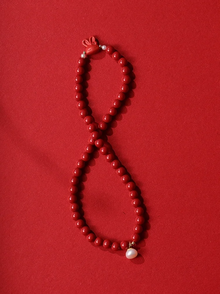 Natural Raw Ore High Content Cinnabar Red Sand Bracelet Native Year Zodiac Rabbit Multi Circle Bracelet