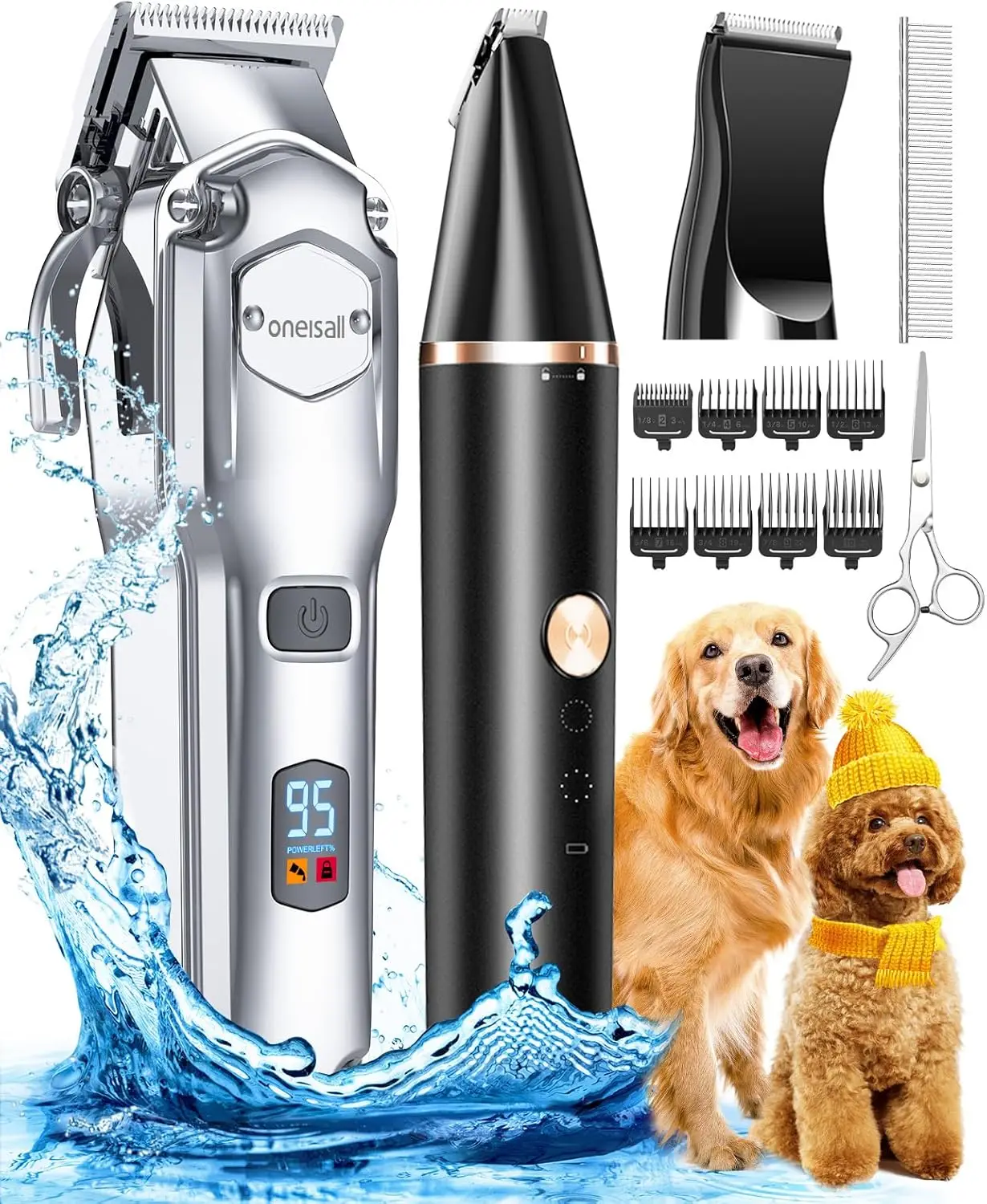 isall Dog Grooming Kit For Heavy Thick Hair&Coats/Low Noise Rechargeable Cordless Pet Shaver With Stainless Steel Blade And