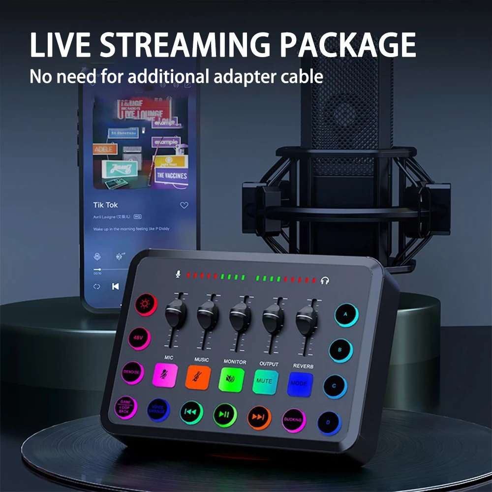 F11 Gaming Audio Mixer com microfone XLR, streaming, 4 canais, RGB, interface para jogo, voz, podcast