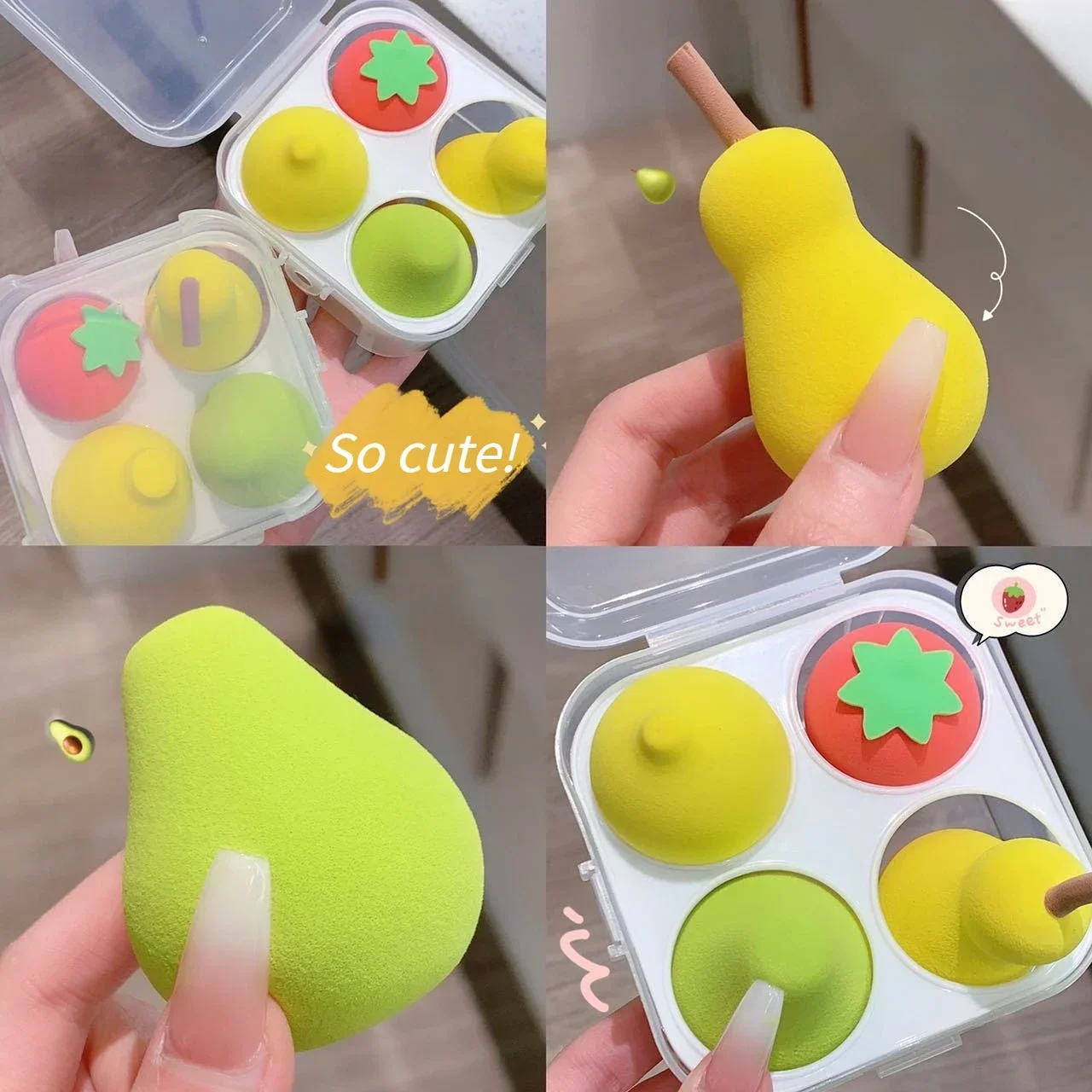 4Pcs Makeup Sponge Set Cute Fruit Cosmetic Puff for Foundation Cream Concealer Powder Face Make Up Blender Beauty Pear