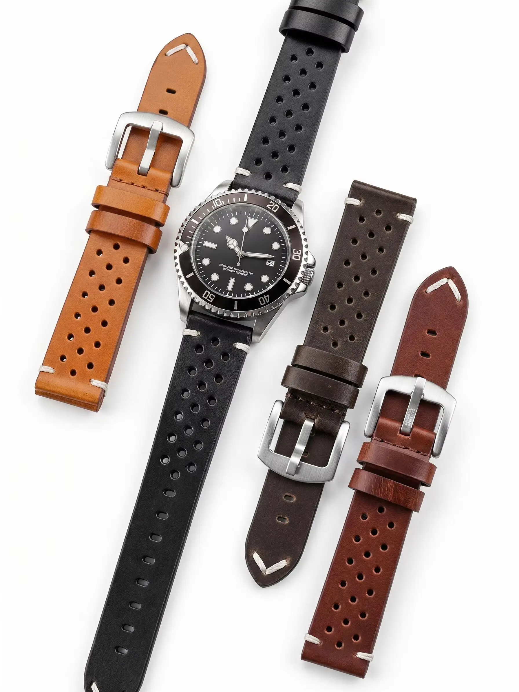 Atmungsaktives Echtleder-Uhrenarmband mit Schnellverschluss, 18–24 mm, Rindslederband, erhältlich in Schwarz, Grün, Braun, Gelb, Unisex-Uhrenarmbänder
