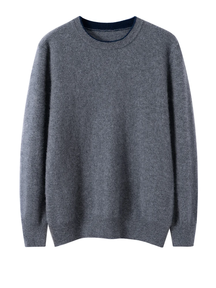 

Мужской пуловер с круглым вырезом, весна-осень-зима, новый повседневный свитер с длинным рукавом большого размера, молодежные вязаные топы, свитер из 100% мериносовой шерсти