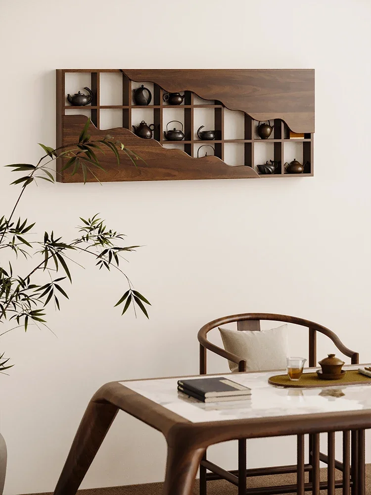 Household new Chinese tea room small wall hanging Duobao Pavilion tea set rack wall hanging