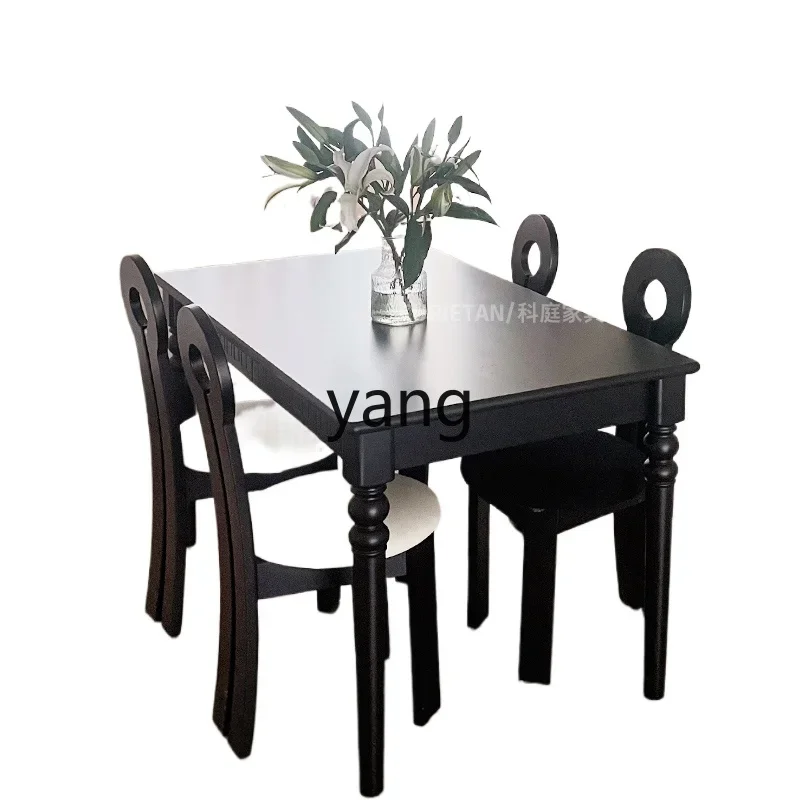 

CCL retro solid wood black dining table light luxury dining table and chair combination small apartment