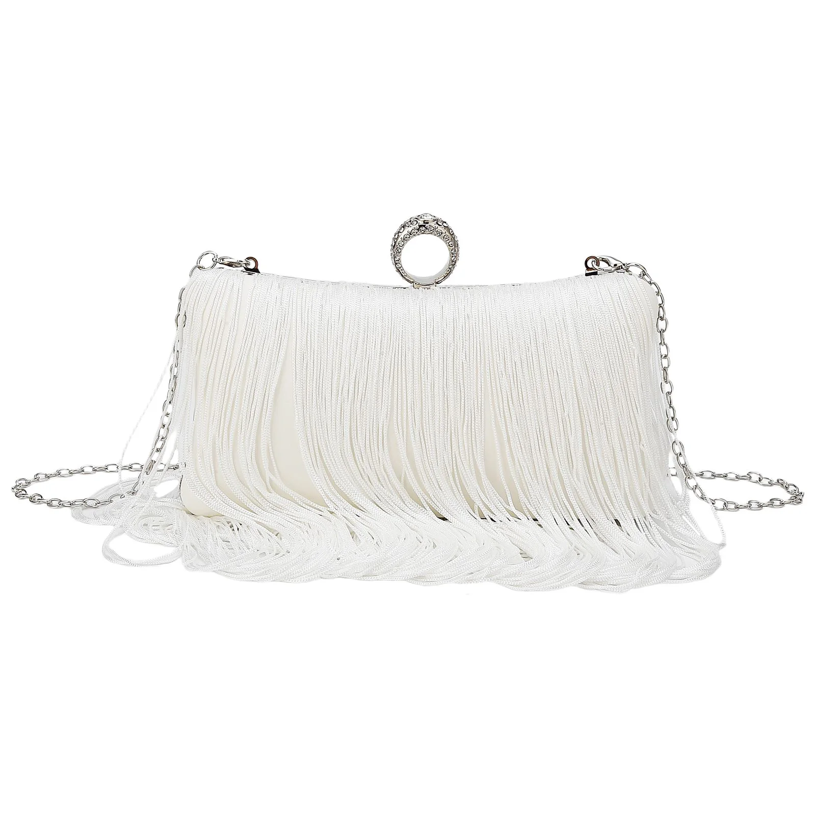 

New Women Fashion Luxury Long Tassel Clutch Bag Evening Bag Metal Frame Women Handbag Wedding Party Clutch Purse Shoulder Bags