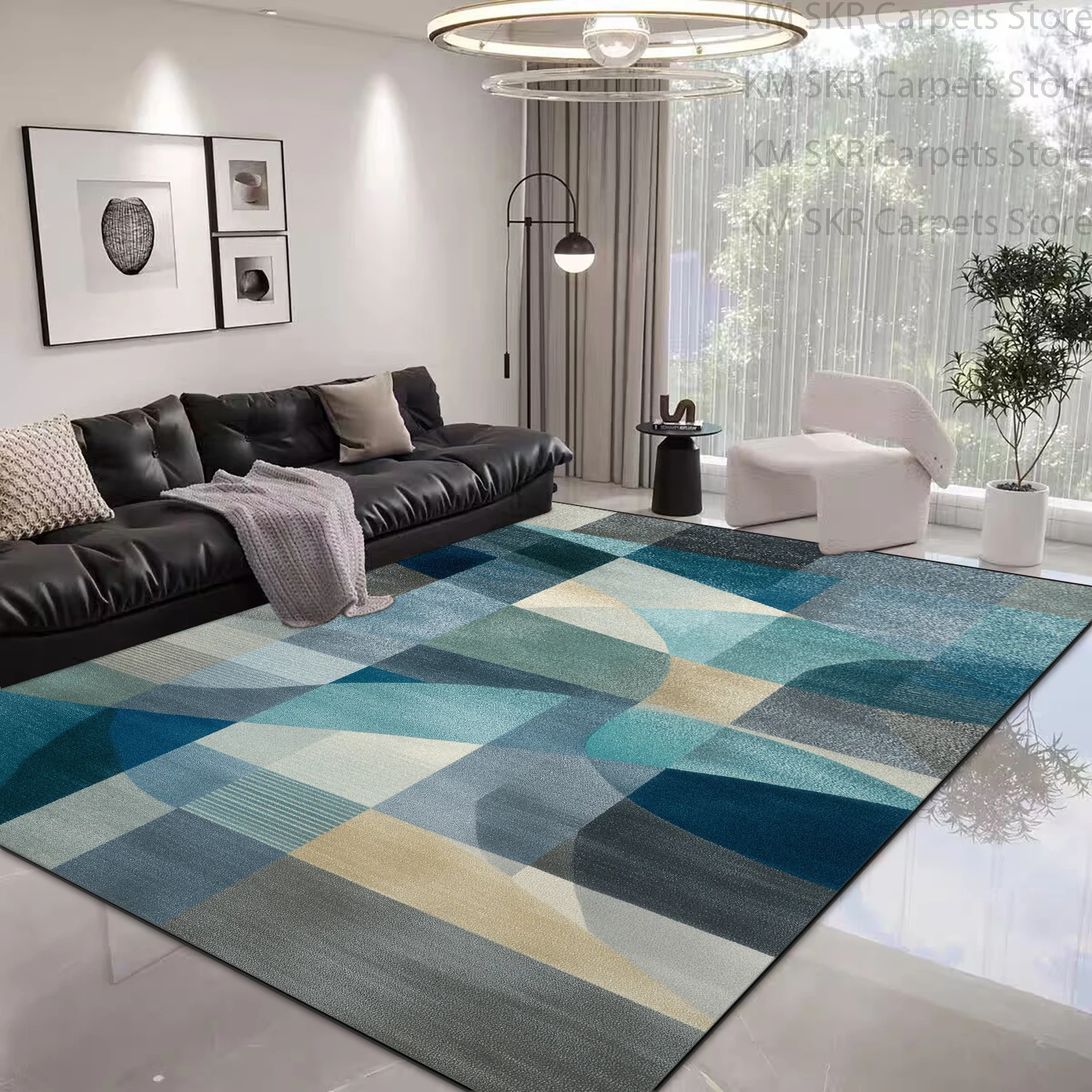 Tapis de salon bleu géométriqu - Commercial Kitchen Floor avis et prix