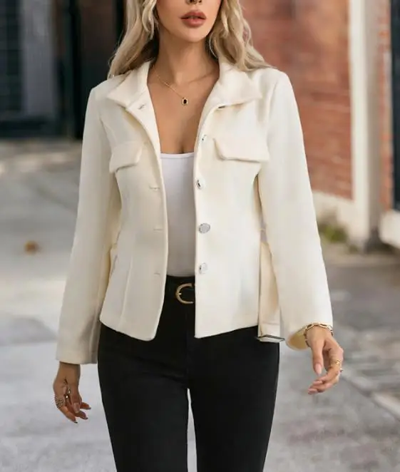 Women Fashion Jacket Autumn and Winter New Style Waist Belt Waist Cinched Stand Collar Temperament Woolen Coat Women's Clothing