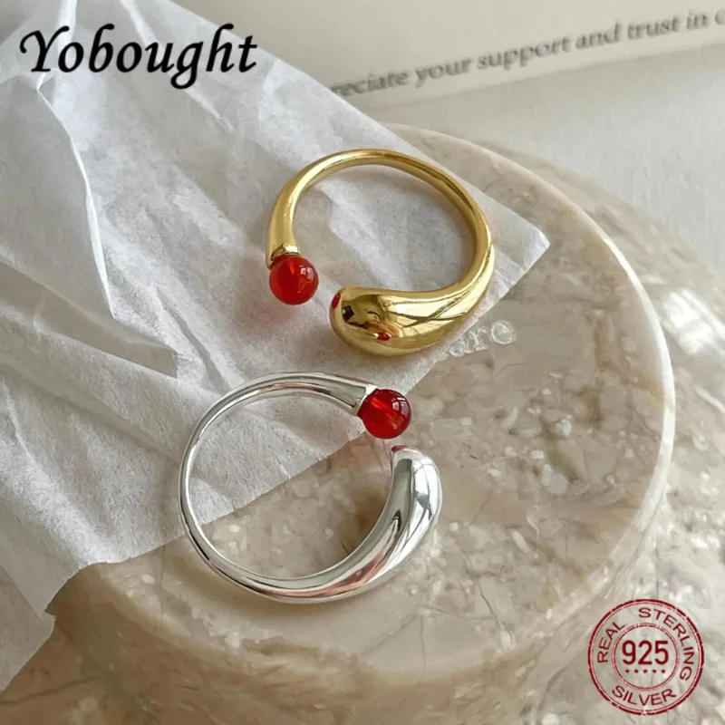 

Korean version S925 Sterling Silver Red Agate Ring Minimalist Little Red Book INS fashion opening Ring