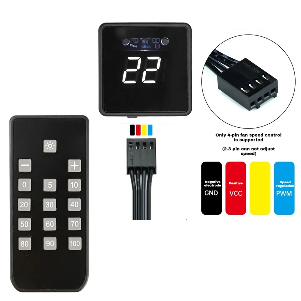 4Pin Fan PWM Speed Controller DC5/12/24V Digital Display Speed Regulator with Remote Control Speed Gonvernor for DIY PC Cooling