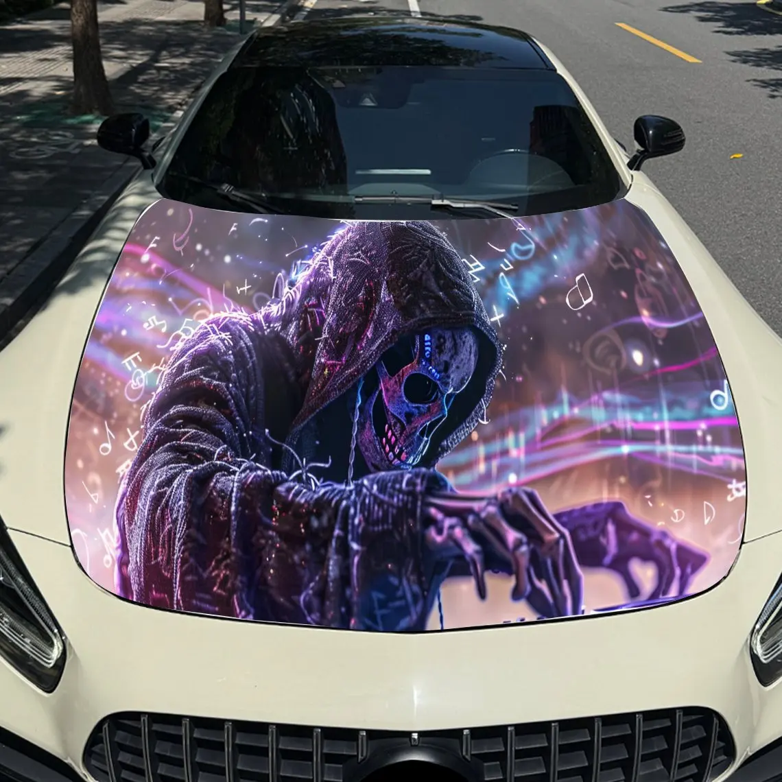 

Cloak Skeleton DJ Car Hood Sticker PVC Self Waterproof Stick Striking Auto Exterior Accessories Decor Protect Gift for Car Lover