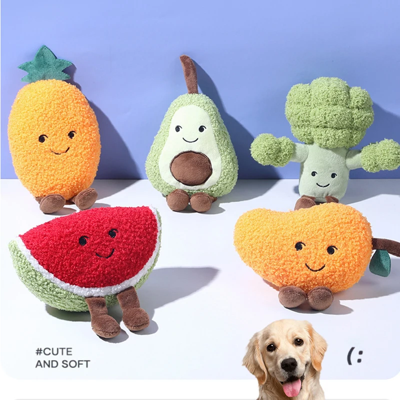 

Pet Plush Toy Cat Dog Interactive Teething Toy Bite Resistant Interactive Squeaky Pet Dog Fruit Avocado Watermelon Toy