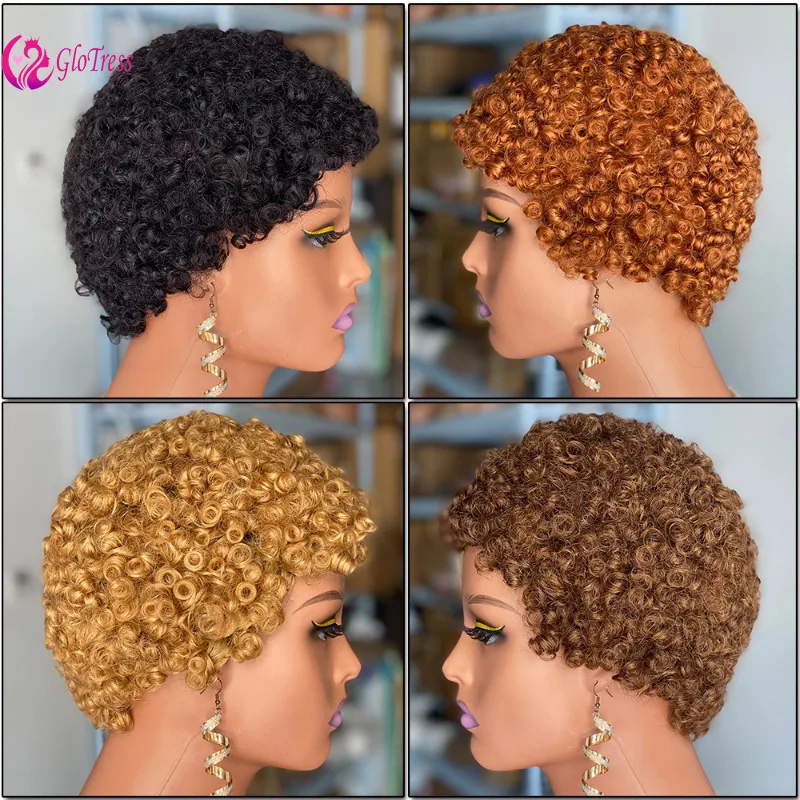 

High Quality 220% Density 4 inch Finger Wave Virgin Human Hair Wigs Short Mechanism Real Human Hair Wig Soft Natural Look
