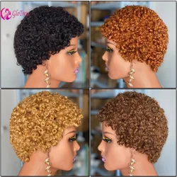High Quality 180% Density 4 inch Finger Wave Virgin Human Hair Wigs Short Mechanism Real Human Hair Wig Soft Natural Look