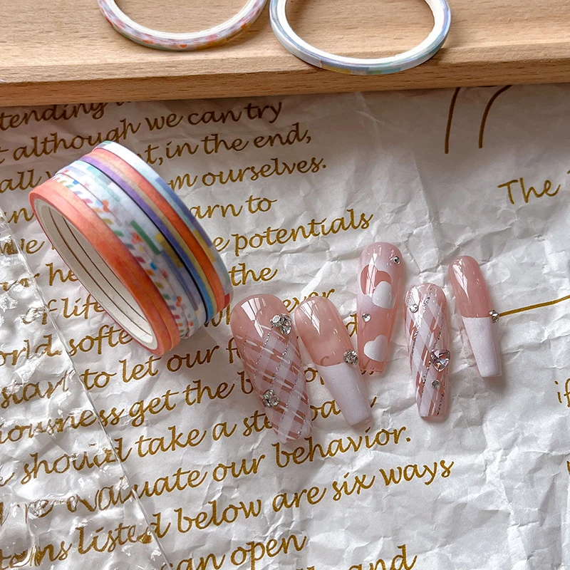 5 Roll 3D Nail Striping Tape Checkered Lines Colorful Roll D