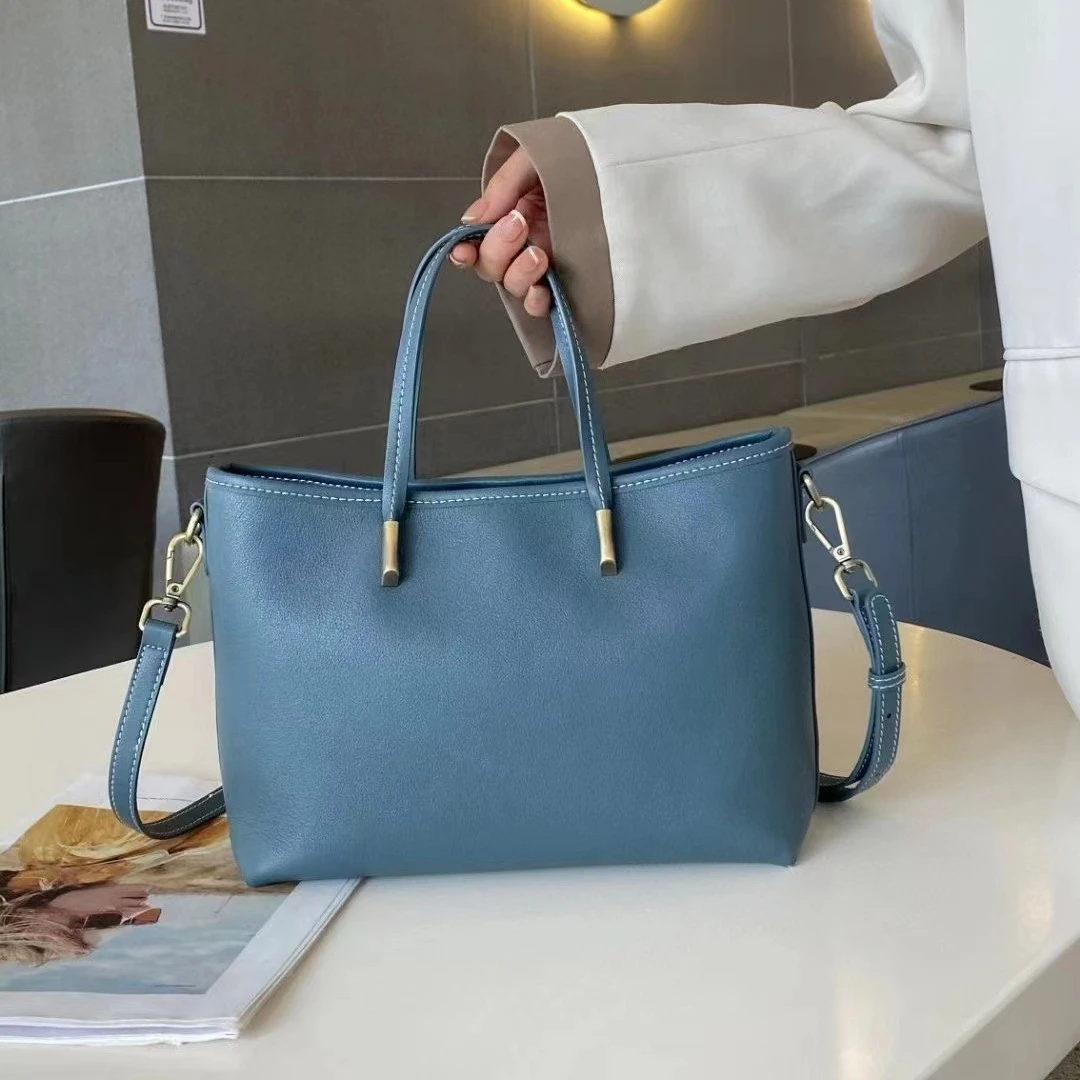 Sacola de couro genuíno para mulheres, bolsa de ombro premium, bolsa requintada, grande bolsa crossbody espacial