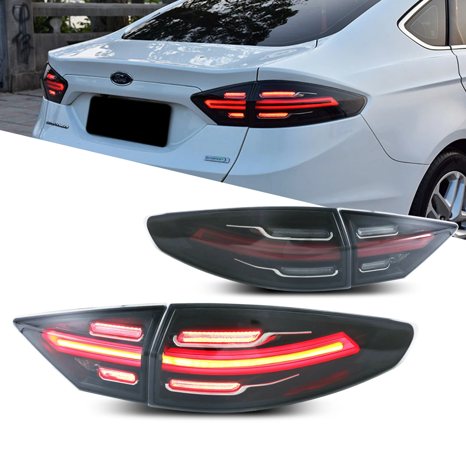 

LED Tail Lights for Ford Fusion Mondeo 2013-2016 Dynamic Animation Sequential Turn Signal Black Rear Lamps Assembly
