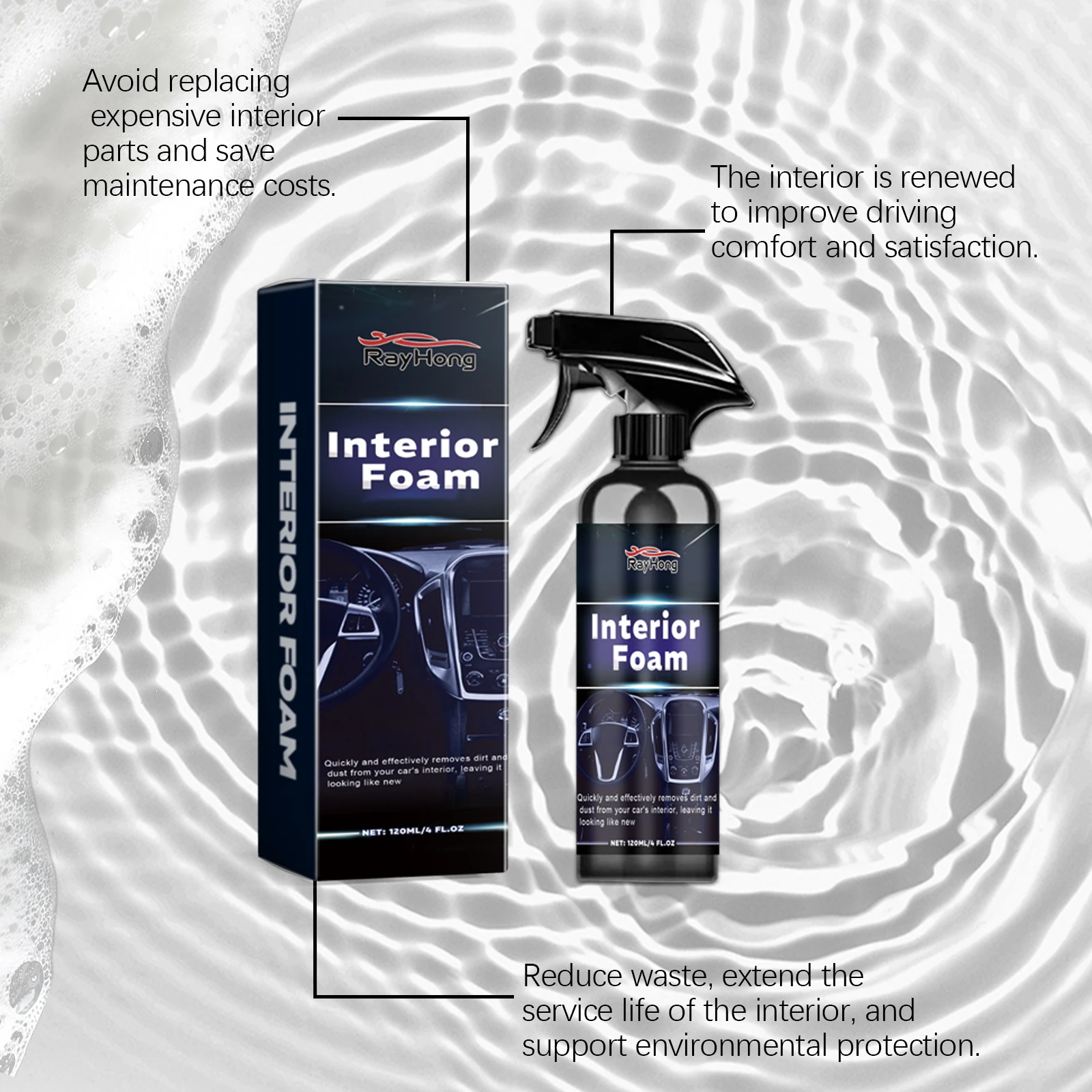 متعددة الأغراض سيارة الداخلية رغوة الأنظف الجلود الفانيلا المنسوجة النسيج رذاذ المنظفات مزيل سقف المقعد داش تنظيف 120 مللي #5