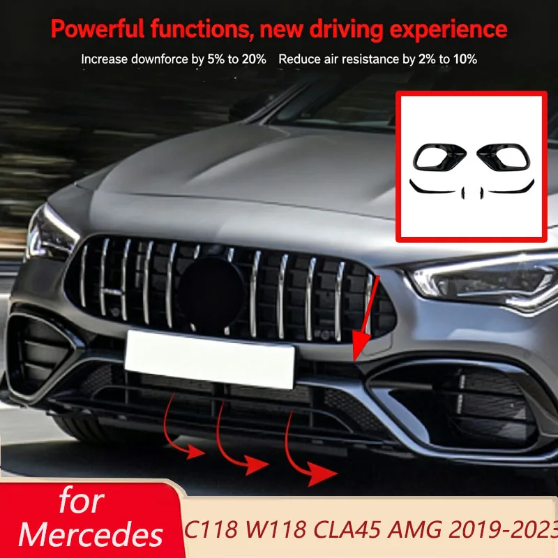 

Front Bumper Lip Wind Knife Fog Light Grille for Mercedes Benz C118 W118 CLA45 AMG 2019-2023 Diffuser Splitter Body Kits Parts