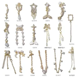 nail piercing charm Luxury nail rhinestones Diamond nail art decorations Jewelry Chain Bowknot Pearl Zircon Butterfly Pendant1pc