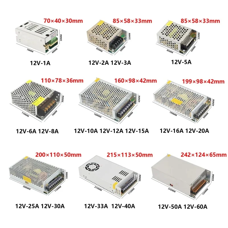 DC12V switching power supply 110V-220V 1A 3A 5A10A 20A30A 50A 125A 60W 100W 200W 400W 600W 800W 1500W Led lamp with transformer