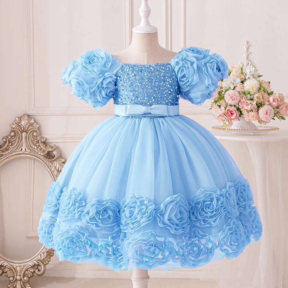 HETISO Girls Princess Sequins Dresses Toddler Kids First Birthday Ball Gown Children Wedding Christmas Party Frocks 2 4 6 8 Year