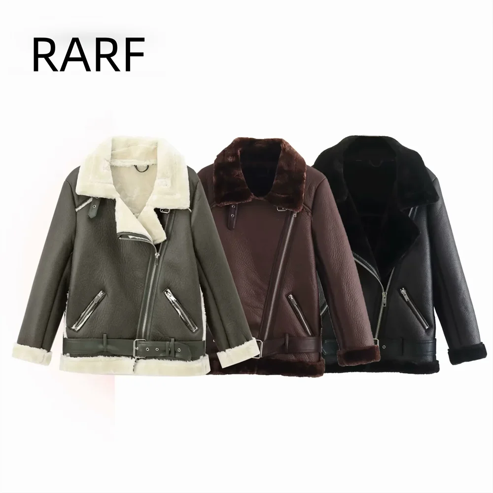 

Women's clothing 2024 winter loose fur one-piece leather motorcycle suit warm and thick cotton coat jacket