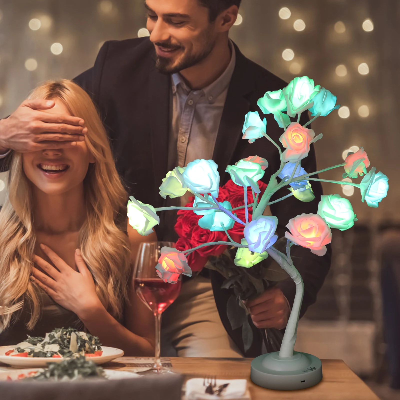 

Rose Tree 24 Decorative Rose Lamp LED RGB 16 Colors Remote Control Valentine Decor Night Light Bedroom Table Top Lamp