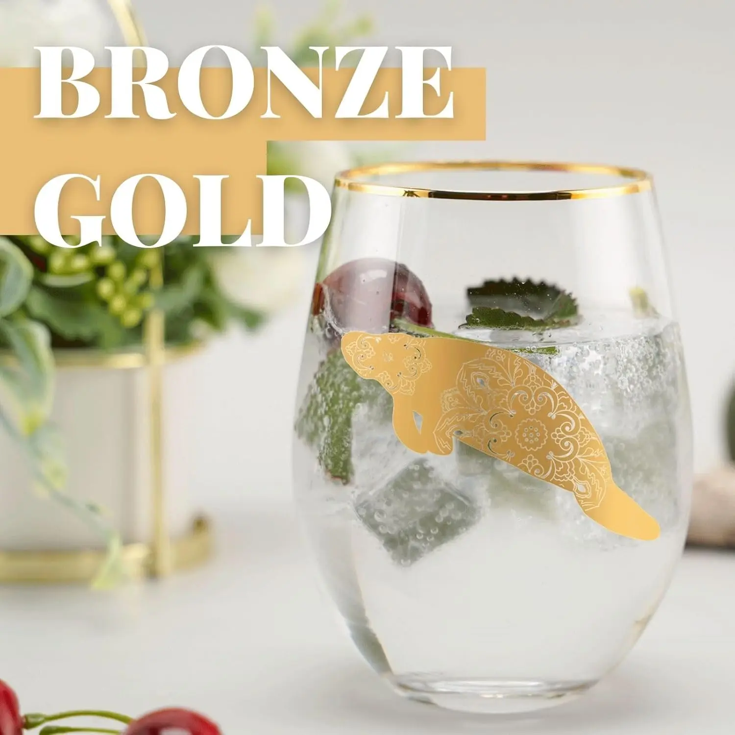 هدايا خروف البحر، هدايا عشاق المحيط، حيوانات ماندالا، كأس نبيذ بدون جذع سعة 17 أونصة مع نمط ختم الرقائق المعدنية