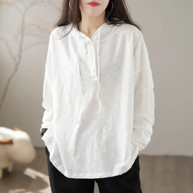Women's Loose Casual Hooded Sweatshirt Retro Bamboo Joint Cotton Long-sleeved T-shirt Top