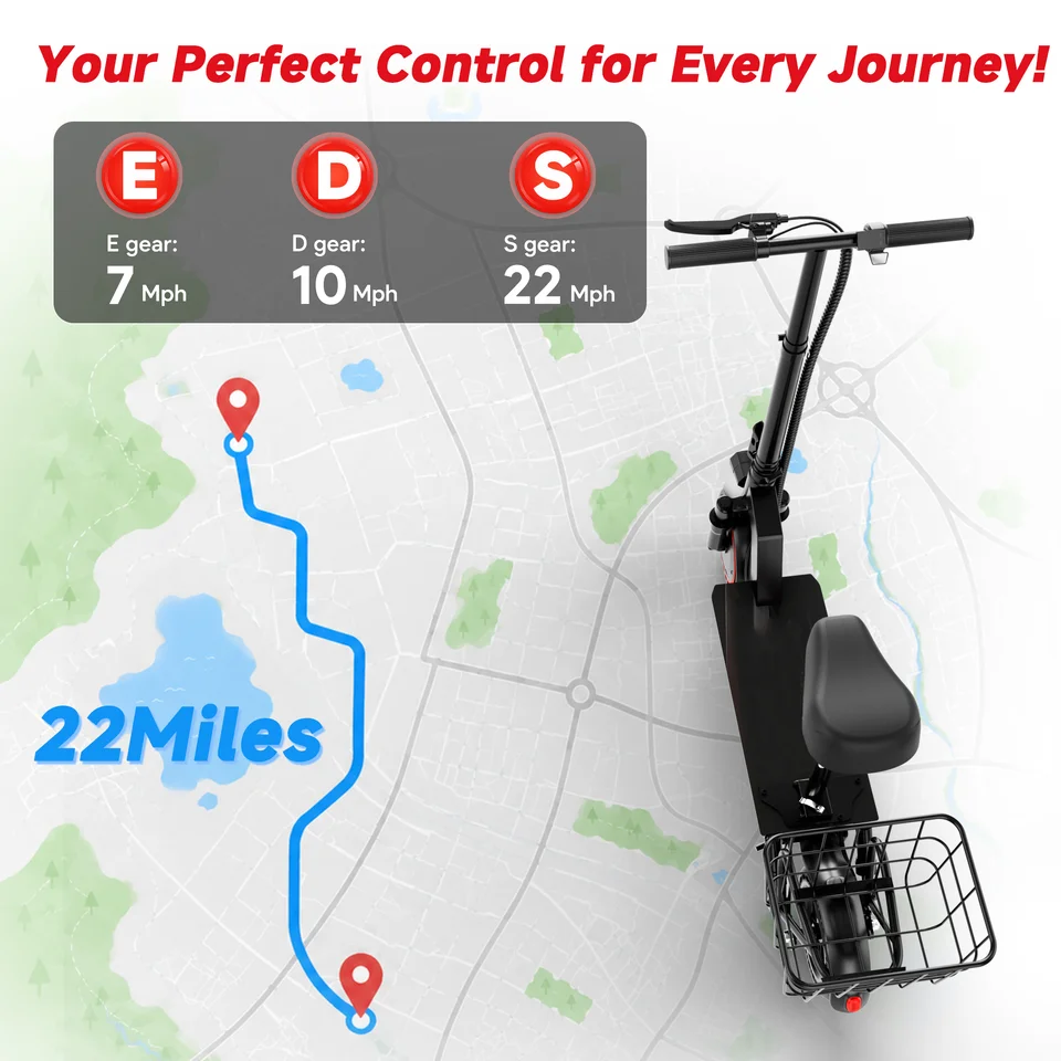 2026 New 500W 10inch Solid Tire Electric Bicycle with Basket 7.8AH Battery 22Miles Max Range 22MPH Max Speed Dua Shock Absorption Foldable Adult Ebike image 6